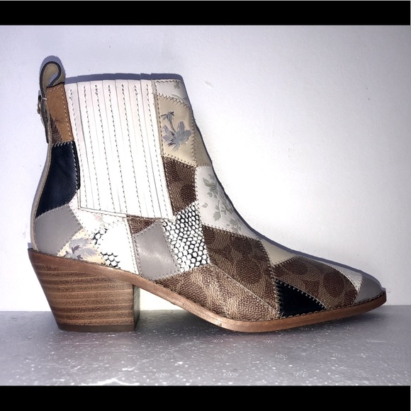 NEW COACH Patchwork Western Ankle Boots Size 6 - Picture 1 of 8
